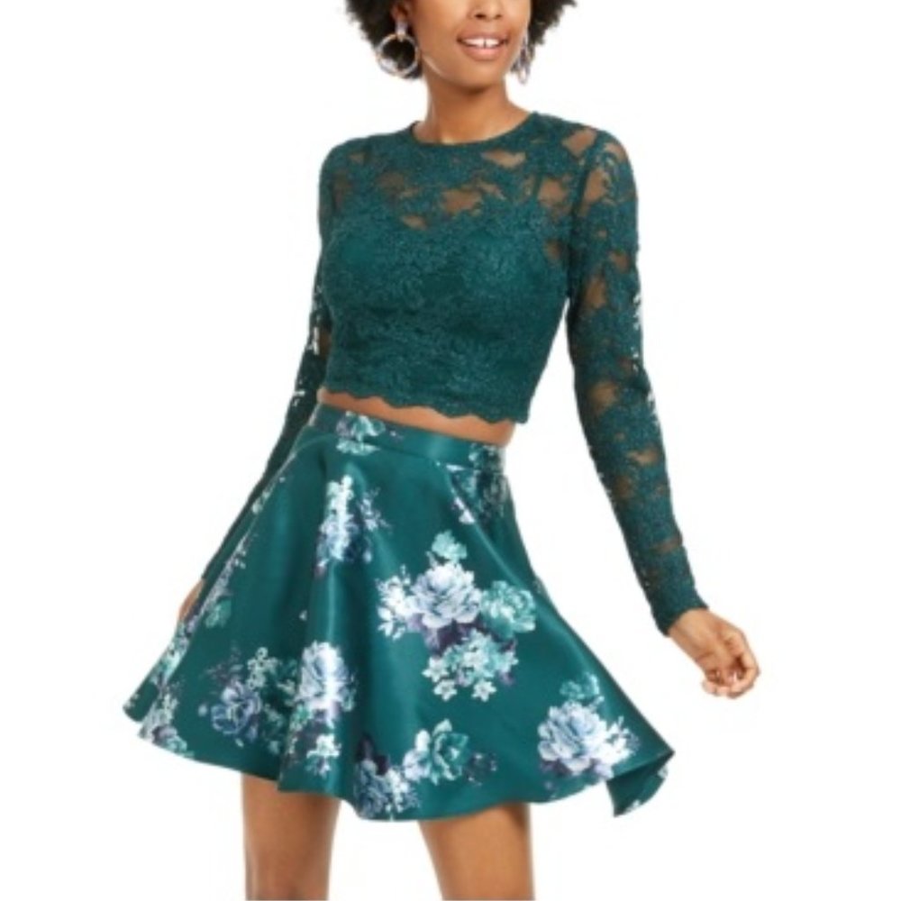 NWT City Studios Juniors' 2-PC. Lace Top & Floral Skirt Size 5 $100 v0010
